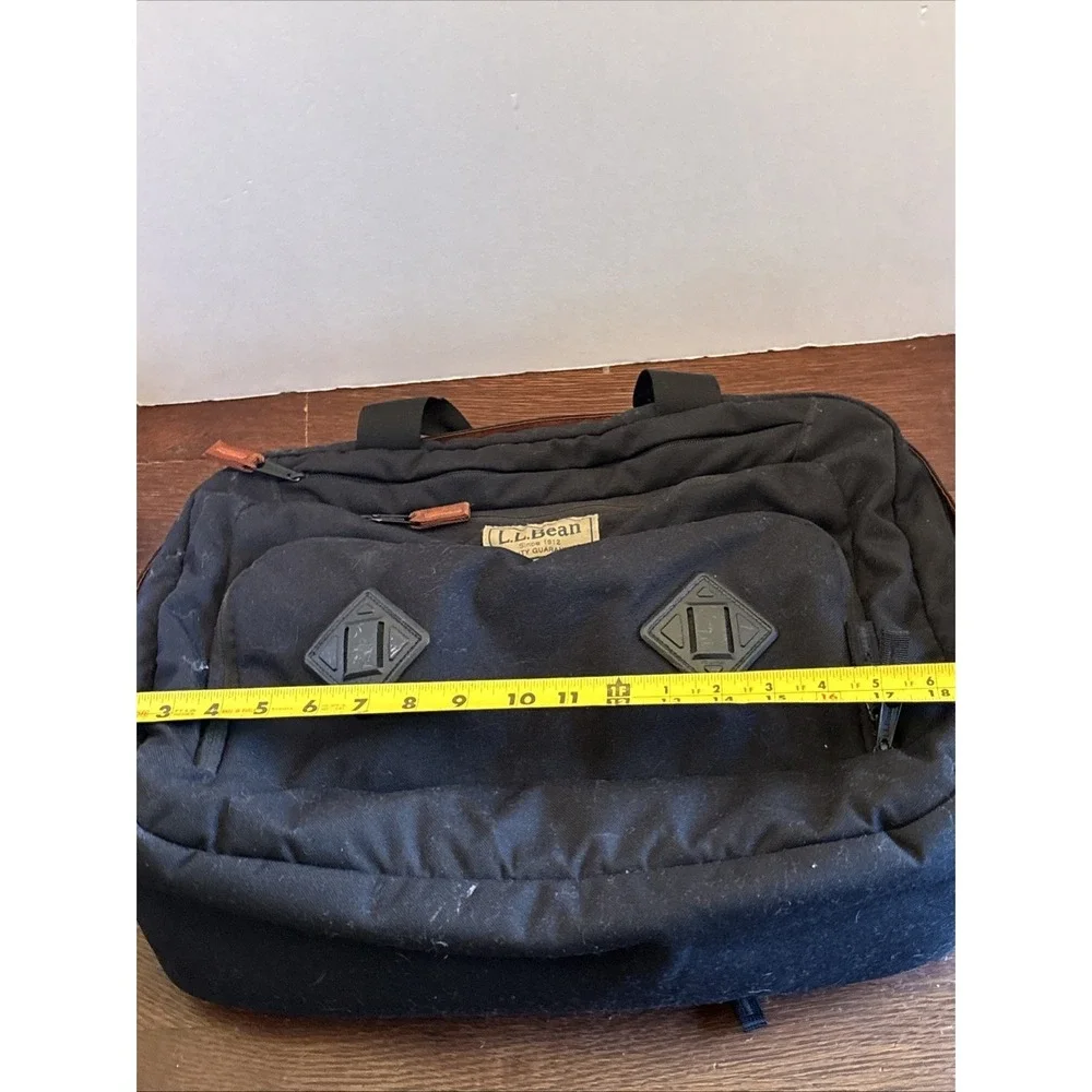 LL Bean Black Canvas Messenger Laptop Shoulder Strap Handle Bag 294131